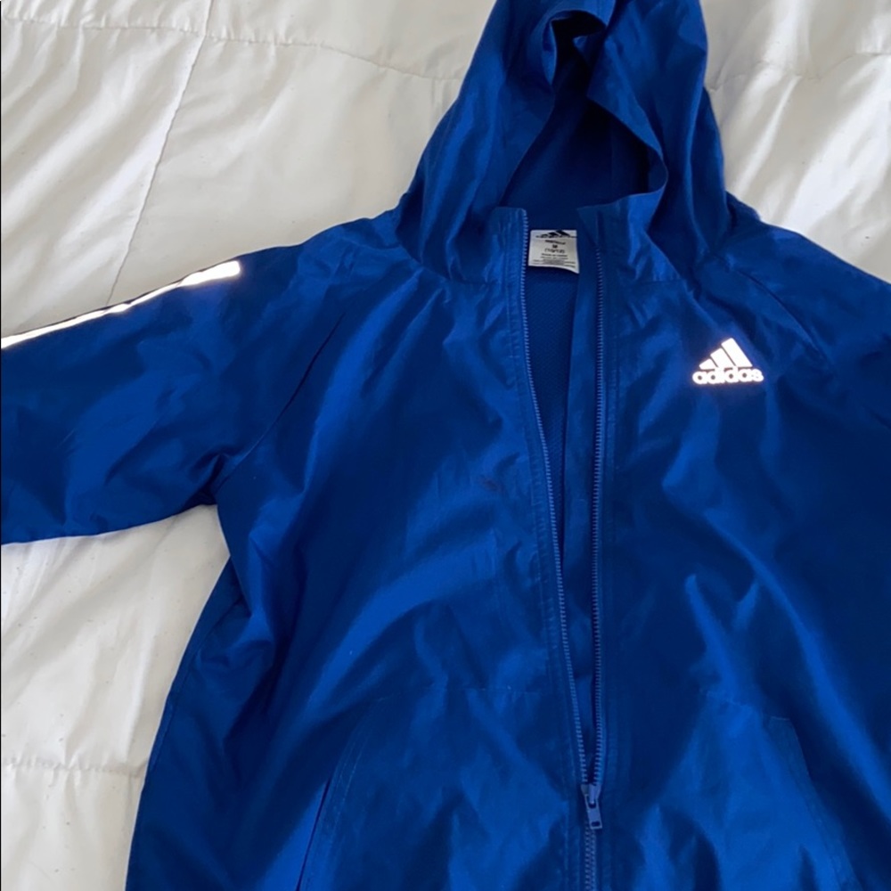 blue reflective adiddas windbreaker
